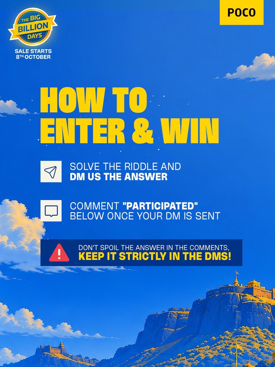 IndiaPOCO's tweet photo. THE FINAL TASK IS LIVE! 🏁

This is it! Day 4 of Riddle. Win. Repeat.

Your LAST chance to crack the code and WIN A FREE POCO this BBD!

#POCOIndia #BBD #BigBillionDays #Contest https://t.co/lktSp9FWH3