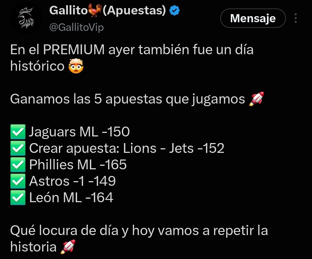 PicksPra's tweet photo. 20 rt 🔄 a este tuit y les REGALO 🎁 TODAS las apuestas PREMIUM de hoy de Gallito VIP 🐓 

Ayer nos fuimos PERFECTOS ✅💰

TODOS TODOS dejen sus RT 🔄 por favor ♥️♥️ https://t.co/7S3vIWQyvm