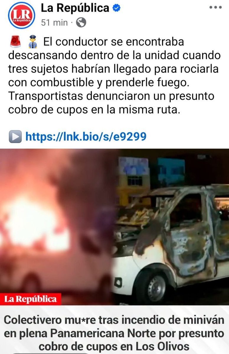 ElTruechitril's tweet photo. Chofer es quemado vivo en pleno estado de emergencia. Cada día, el país, se vuelve más violento bajo el mando de Keiko Fujimori. No hay estrategias en ningún ámbito, solo en devolver favores. El Niño, va a hacer que la gente reaccione, lamentablemente. https://t.co/Ikq5QcELyH