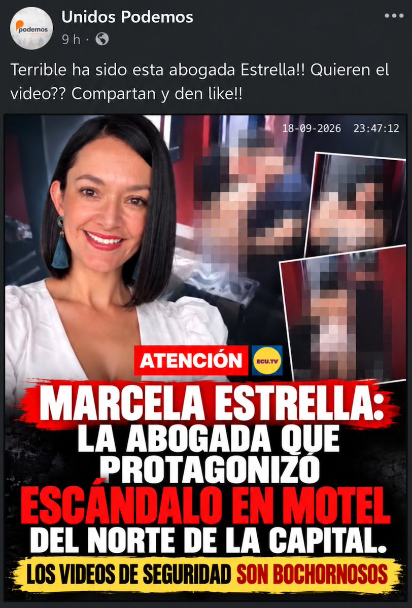 marsshmelow's tweet photo. 🔴 Qué admirable sentido de la oportunidad... pero yo no creo en las coincidencias.

En Facebook circula una publicación de una cuenta denominada “Unidos Podemos”. Se trata de un montaje burdo que utiliza mi imagen para fabricar un morbo inexistente… justo cuando más estamos exigiendo a cierta institución y a cierta autoridad que den la cara por el menoscabo de la especialidad de crimen organizado en la administración de justicia.

Y lo más miserable es utilizar mi imagen para alimentar el morbo alrededor de otra mujer, cuya intimidad también termina expuesta a través de unos supuestos videos que, por lo visto, alguien considera dignos de promocionar.

Si esto pretende ser alguna forma de intimidación, además de torpe, resulta bastante inútil. Conmigo las cosas funcionan bastante distinto. Y, además, hay que ser bastante pendejo para hacer este tipo de cosas dejando rastro.

Si se cruzan con esta publicación, no la compartan ni contribuyan a su difusión. El resto lo manejaré por las vías que correspondan.

Sobre quién está detrás… no sé si será una combinación poco feliz de misoginia, ocio y estupidez, o simplemente gente demasiado mediocre para pretender hacer daño sin terminar haciendo el ridículo. En fin.

Yo vuelvo a mis expedientes y mis libros.