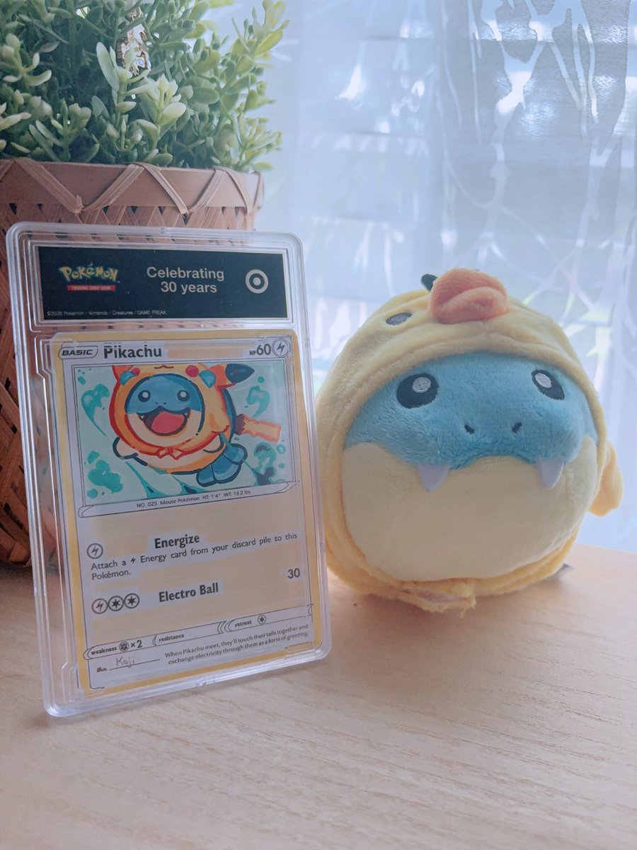 Kajackies's tweet photo. I went with my family to the pokemon event at target! Everyone was so lovely and I’m so happy I could get to draw my own pokemon card! 🩵

My pikachu doesn’t look quite right though, hmmm… https://t.co/lzPuvPZtWh