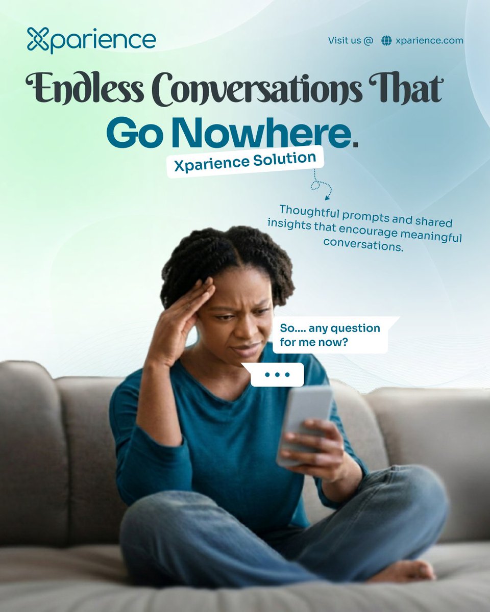 xparience's tweet photo. The best conversations don't feel forced. 💬

XPARIENCE is designed to make talking to someone new feel easy with natural prompts, real topics, zero awkward silence.

#XPARIENCE #NaturalConversations #RealTalk #DatingApp https://t.co/eTHwKY9Oxg