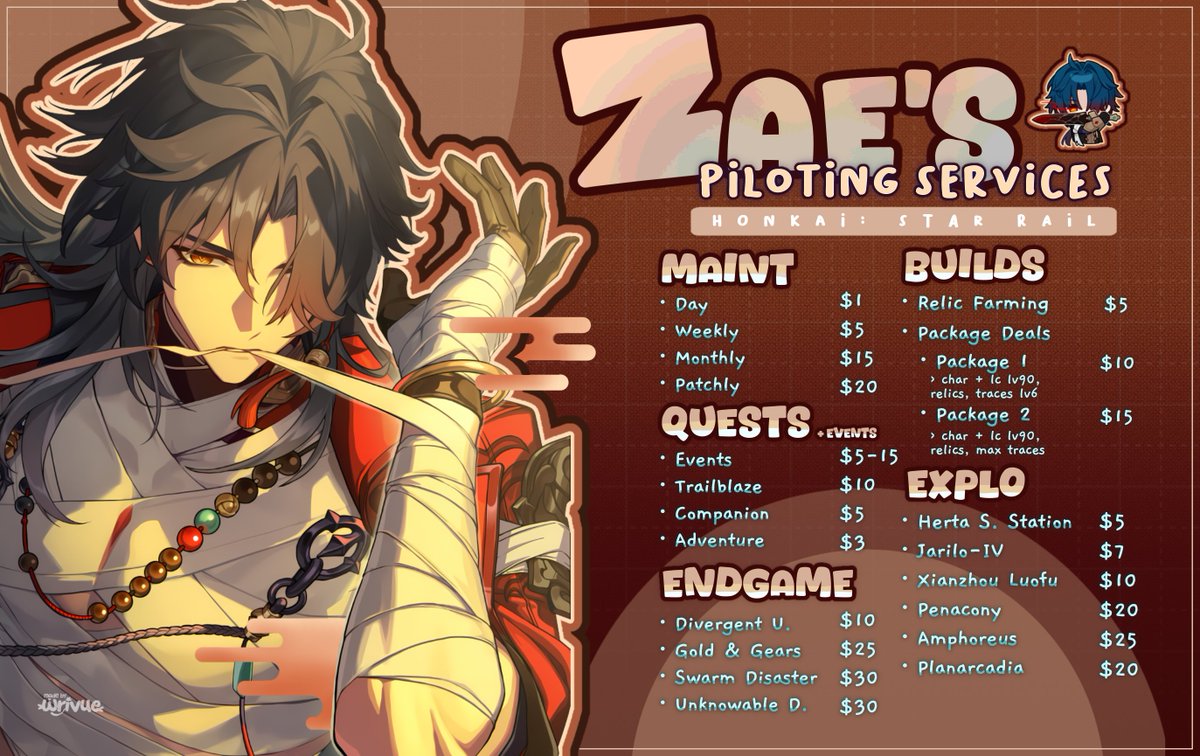 FlinsPiloting's tweet photo. ⚡ — Zae's Piloting Services ⊹ ࣪ ˖

⟢ Love to play your favourite games but have no time, or simply need help?
Dm to avail my services today ! ☆ Open for: Hoyo, Wuwa, Endfield ˊᗜˋ

Proofs &amp; Vouches + ZZZ/AKE Prices in 🧵 https://t.co/ymkhqKdaHK