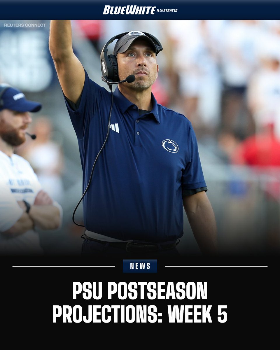 GregPickel's tweet photo. NEW: Penn State fell out of the College Football Playoff picture for now after losing to Wisconsin? Where do the Lions stand in the latest postseason projections as of late September?

Details: https://t.co/Qo9kclvXsc https://t.co/cSKfBCTjdn