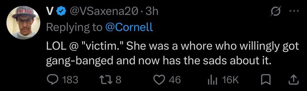 landpalestine's tweet photo. This is an actual comment about the Cornell University case. I am horrified and disgusted to live in a world and society where there are men like this. 

search him out please internet, name, shame and ruin his life https://t.co/bhdbJeDZOj