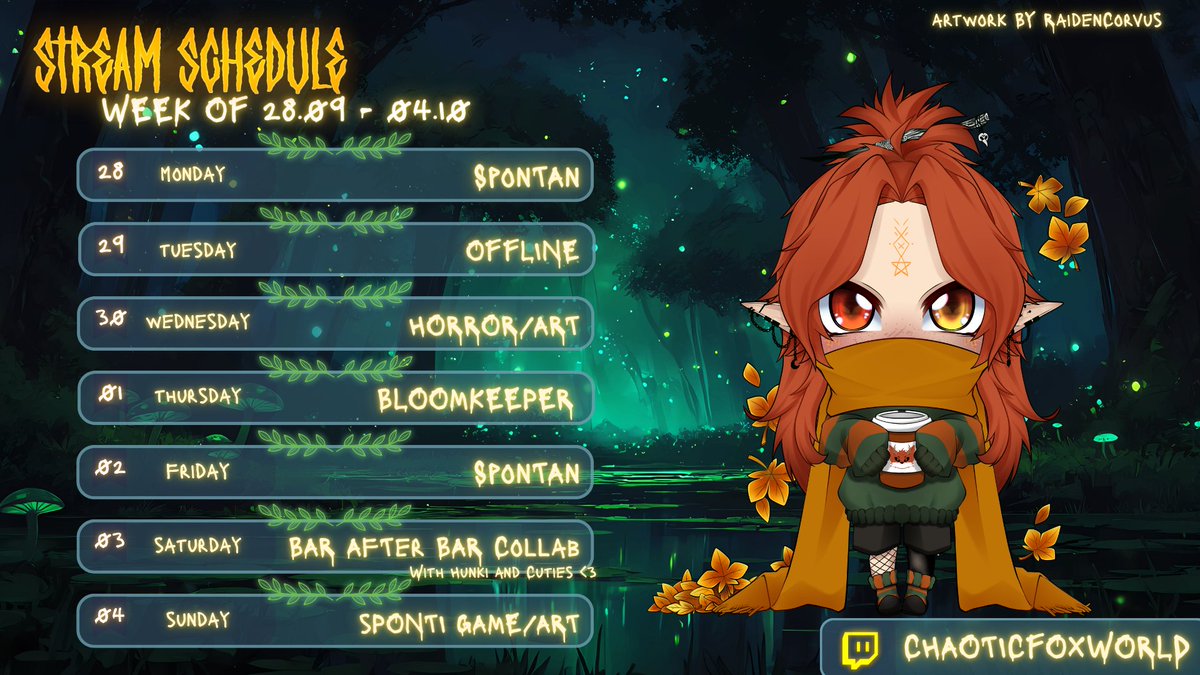 chaoticfoxworld's tweet photo. Streamuplaaan!
Ich freue mich besonders auf Donnerstag, da zocken wir Bloomkeeper! Der Key wurde mir vom Entwickler bereitgestellt! &amp; Samstag gibts meine 2te Collab mit @hunker15 und anderen Cuties! <3 Bald gibt es auch wieder mehr Art my souls. Freu mich auf euch <3 https://t.co/8BFtPGUjVj