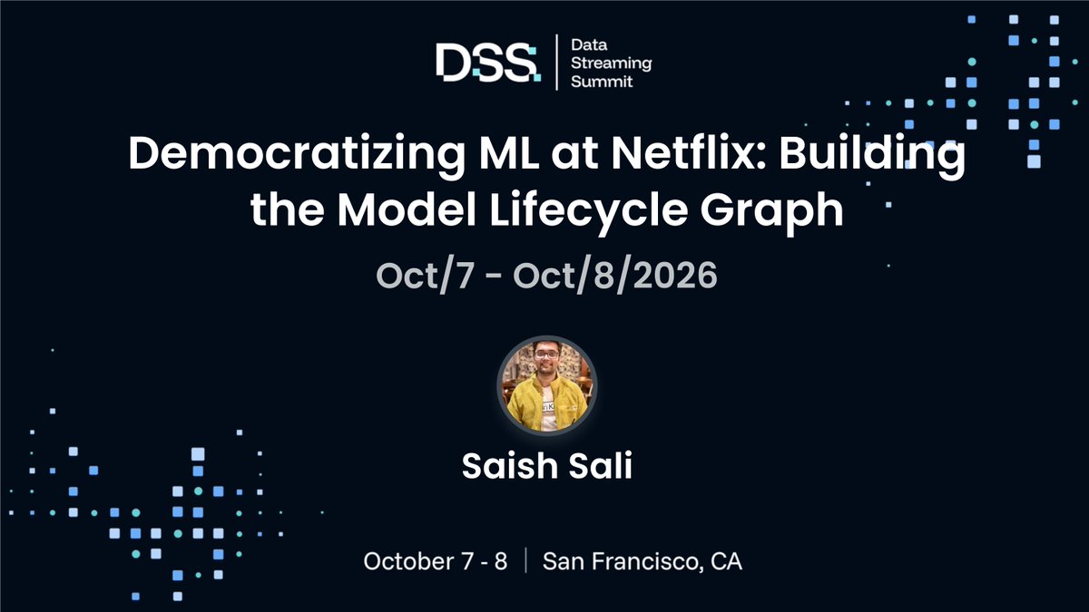 apache_pulsar's tweet photo. As ML expands, models can quickly become black boxes.
At #DSS2026, @Netflix’s Saish Sali will show how the Model Lifecycle Graph connects siloed ML systems to make discovery, lineage, and collaboration easier across the enterprise.
👉 Learn more & Register: https://t.co/BoGyV98q3P

#DSS #MachineLearning #MLOps