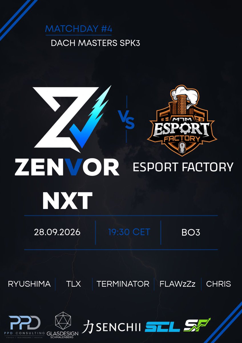 Zenvorgg's tweet photo. MATCHDAY #4 | DACH MASTERS SPK3 Gruppe C

Die Matchdays kommen aktuell schneller rein, als wir die Posts raushauen können. 

Heute ist unser NXT Team schon wieder gefragt. Gegen @EsportFactoryDE müssen die nächsten wichtigen Punkte her. Nach dem Sieg zuletzt wollen wir den Schwung mitnehmen, alles auf den Server bringen und direkt nachlegen.

Am Cast heute: @BitBotPixel ☝🏻 Und wer weiß, vielleicht hört ihr ihn in Zukunft noch öfter bei Zenvor. 💙

📺 https://t.co/AQ1tAgckVs

GLHF!

@ryushima555 
@Levin054 
@Terminator1064 
@FlawzZzcs 
@Chriiis4905 

#UnitedAsZenvor #DACHCS