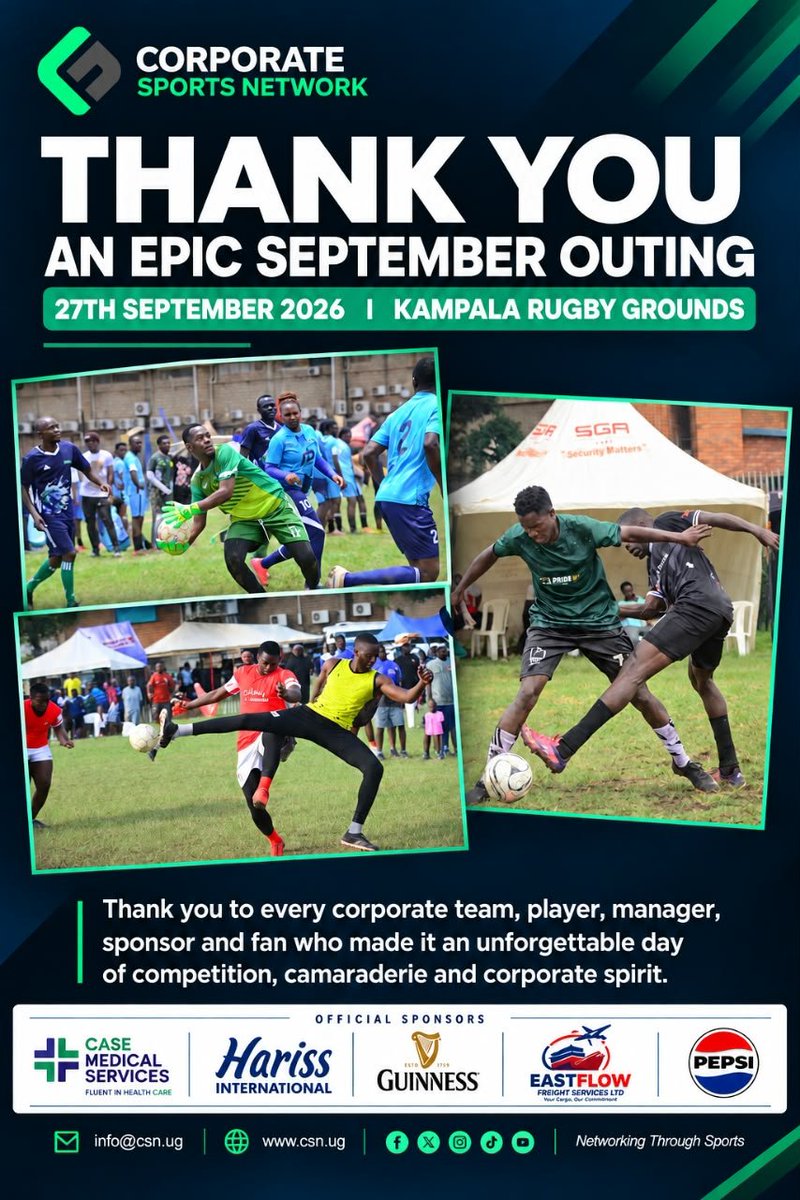 corporates256's tweet photo. Thank you CSN Family for an epic September outing! ๐
Competition, camaraderie & corporate spirit at its best โ 27th Sept at Kampala Rugby Grounds.
#CSN #CorporateSportsNetwork #SeptemberOuting https://t.co/gILgwdsxgI