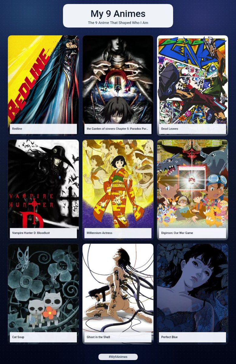 OzoneDiary's tweet photo. He hecho lo de los 9x9 (uno es anime y otro películas de anime) https://t.co/TrJhGS63vW