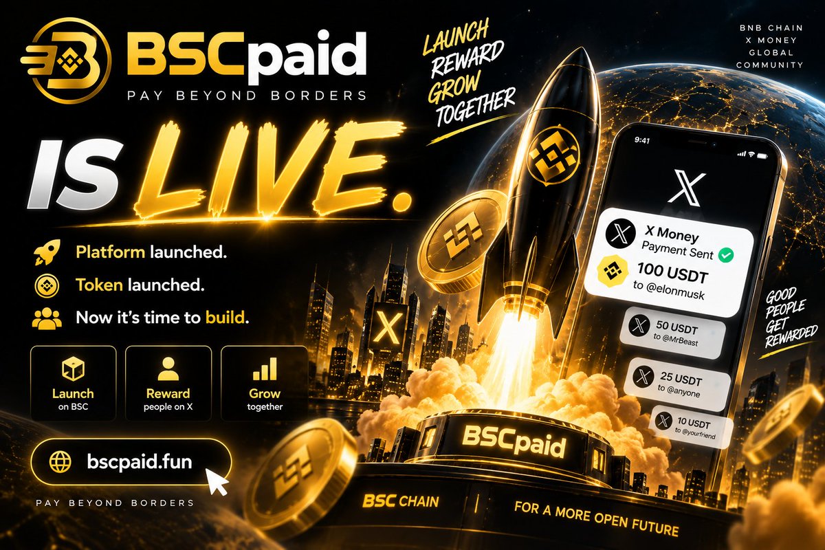 bscpaid's tweet photo. BSCpaid is LIVE. 🚀
Platform launched.
Token launched.
Now it’s time to build.
Launch on BSC.
Reward people on X.
Grow together.
https://t.co/PjcMG8Sw5m
#BSCpaid #BNBChain #BSC https://t.co/CKuLIe1xmV