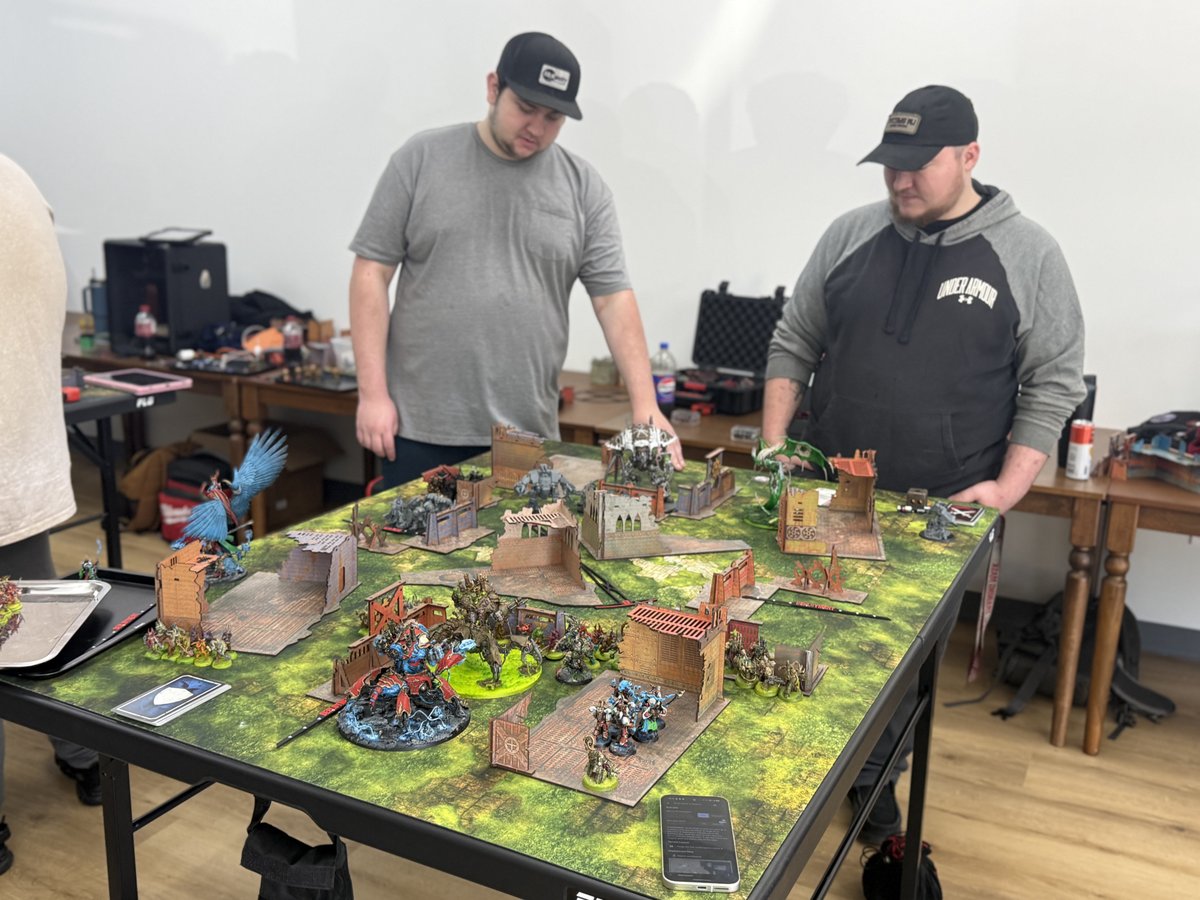 DwarfDoom's tweet photo. We had an absolute blast at the new Play Space for our Warhammer 2v2 Tournament! 🎉🎲 The battles were intense and the competition was fierce. Can't wait for the next one! #Warhammer #GamingFun #TournamentTime https://t.co/W4g23tqTvn