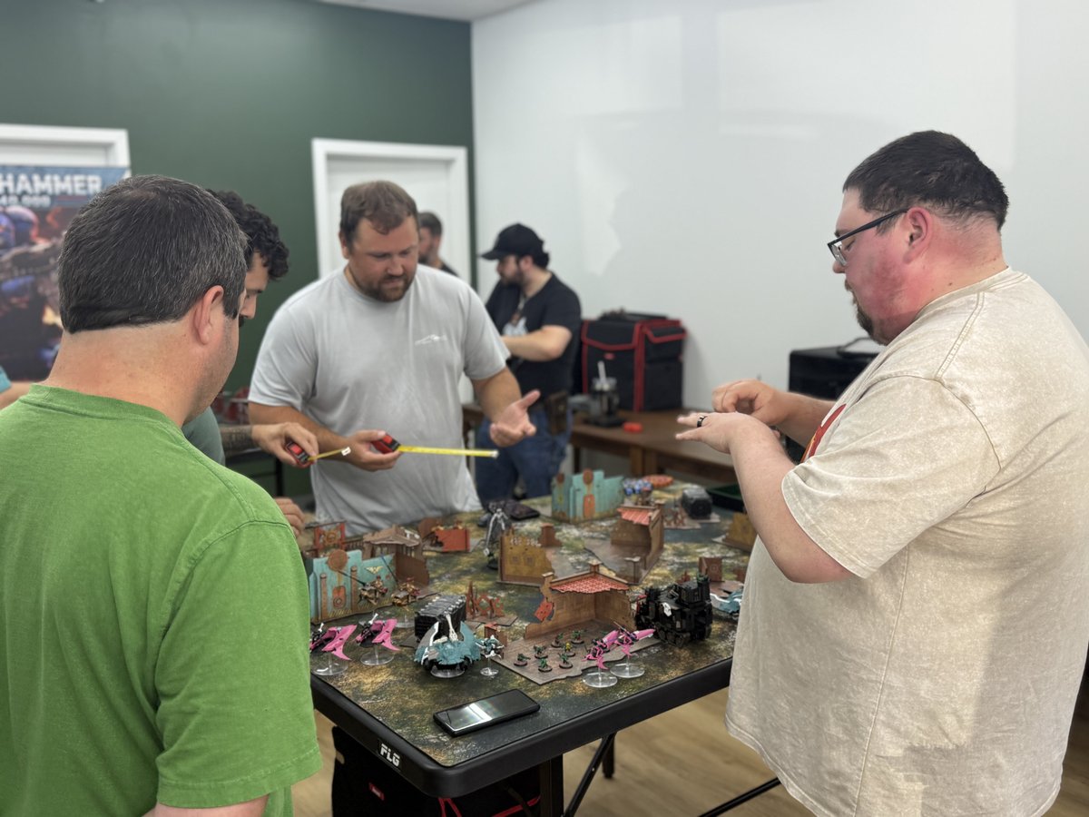 DwarfDoom's tweet photo. We had an absolute blast at the new Play Space for our Warhammer 2v2 Tournament! 🎉🎲 The battles were intense and the competition was fierce. Can't wait for the next one! #Warhammer #GamingFun #TournamentTime https://t.co/W4g23tqTvn