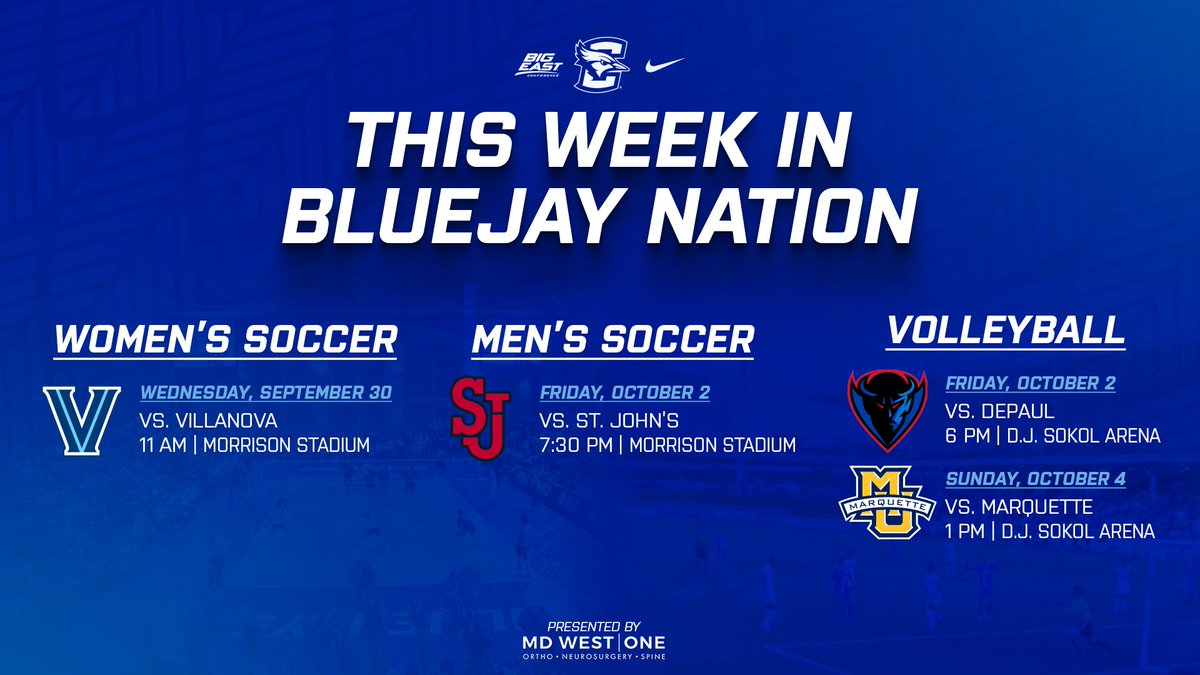 gocreighton's tweet photo. We got another week of action on the docket!

This Week in Bluejay Nation is presented by MD West One, the official orthopedic physicians of Creighton Athletics!

#GoJays https://t.co/q84n36nYTv