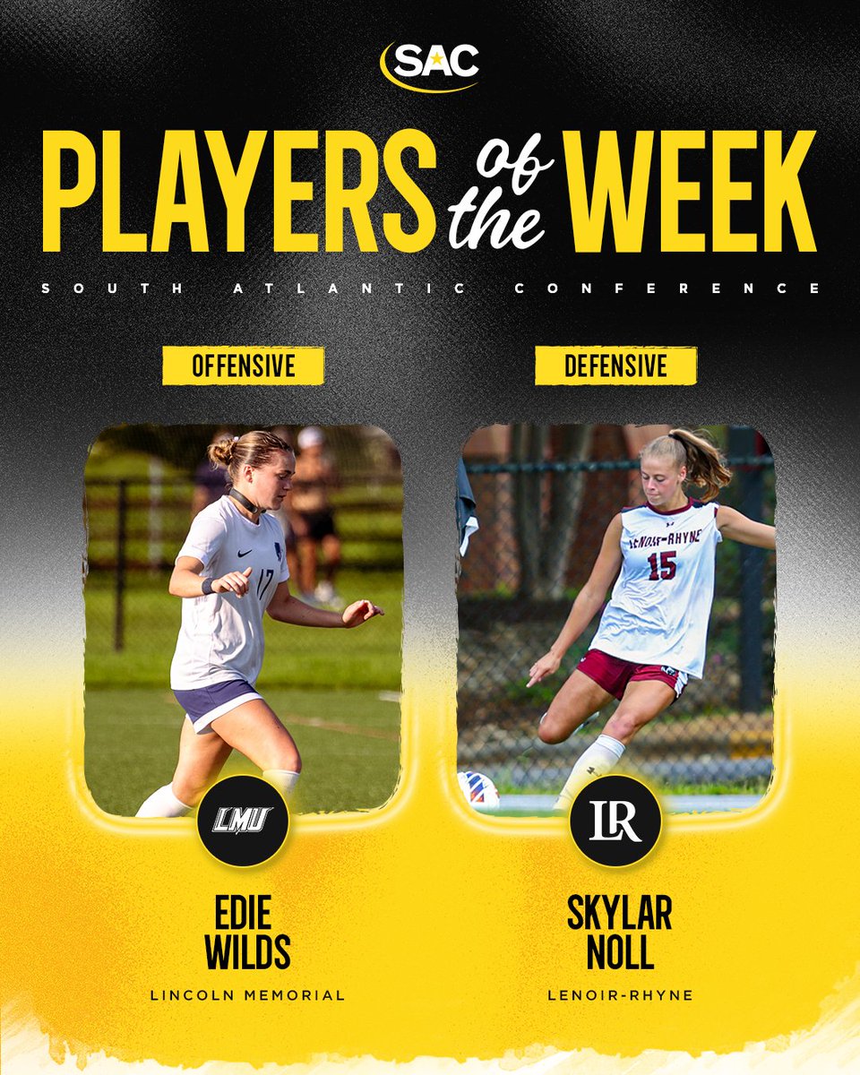 SAC_Athletics's tweet photo. ⚽ SAC Women’s Soccer Players of the Week

⚡ Offensive — Edie Wilds, @LMURailsplitter 
🛡️ Defensive — Skylar Noll, @LRbears https://t.co/H1N82M5C30