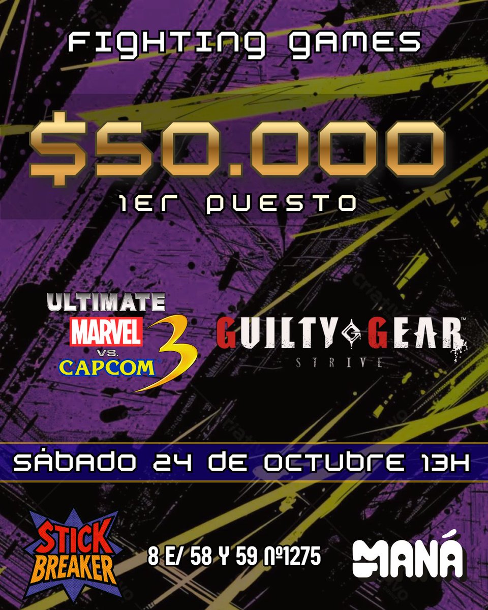 StickBreakerLP's tweet photo. 🔥 SE VIENE EL STICK BREAKER #6 🔥
 Está vez los protagonistas son Guilty Gear Strive y Ultimate Marvel vs Capcom 3  

Ya están abiertas las inscripciones.  Pueden hacerlo por mensaje directo en Instagram, Twitter o por Discord

#GuiltyGearStrive #UMVC3 #FightingGames #Argentina https://t.co/FmAXMjTWSd
