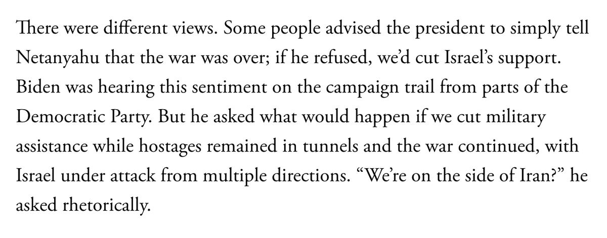 Harrison_J_Mann's tweet photo. With childlike reasoning, Biden worried cutting arms to Israel would mean "we're on the side of Iran." Zero awareness that his unconditional support was the only reason Israel had started a shooting war with Iran in the first place. https://t.co/TOXx7qzRlB