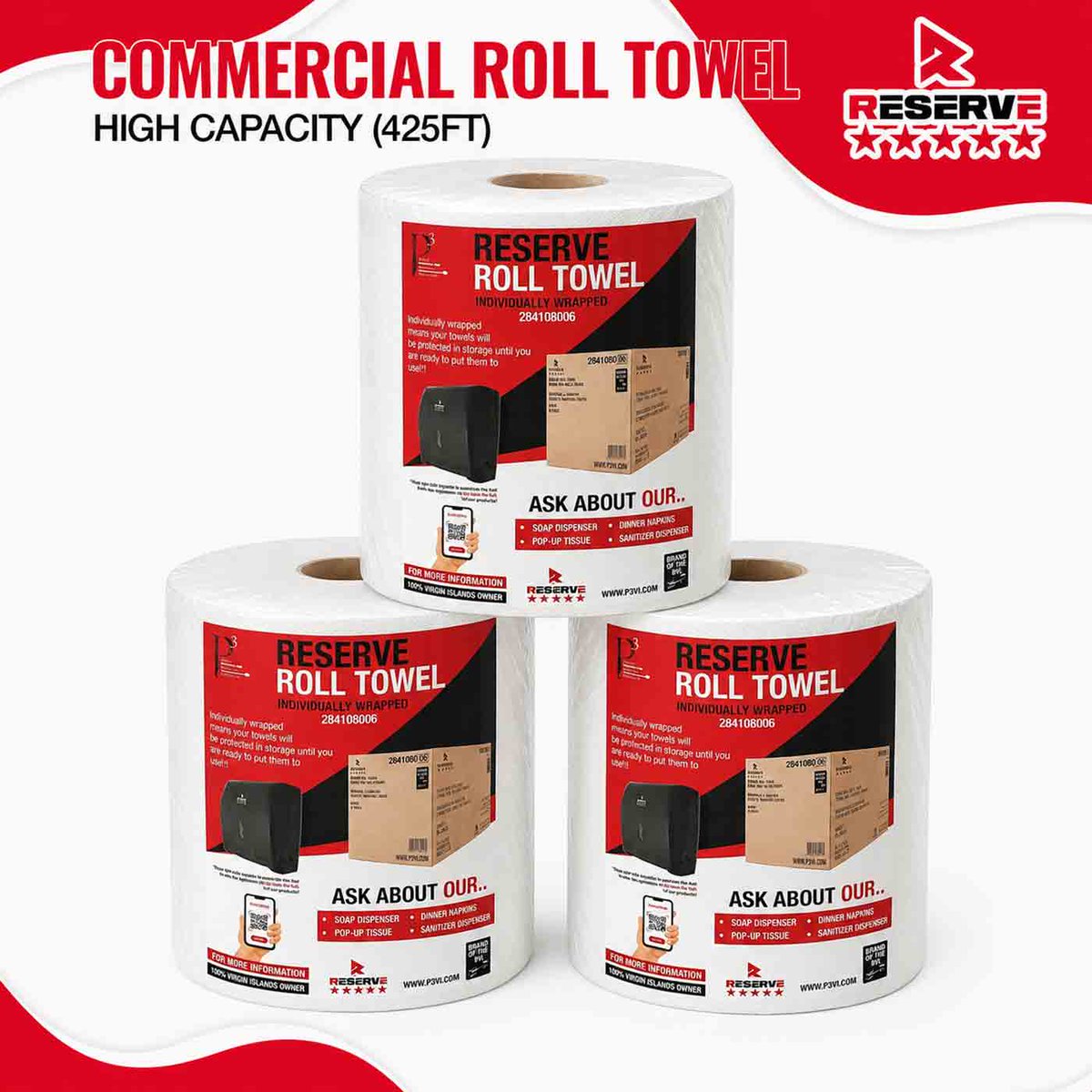 plasticpro3's tweet photo. Reserve Roll Towel 6/425ft  long rolls for VI restrooms, kitchens &amp; hotels.

Available now — https://t.co/gjazQ0ZdGb
Call/WhatsApp: +1 284 442 3331 | +1 284 542 3331
P3 Paper Plastic Products — Great Products. Better Service.
#Reserve #P3VI https://t.co/ev2Oez1vTr