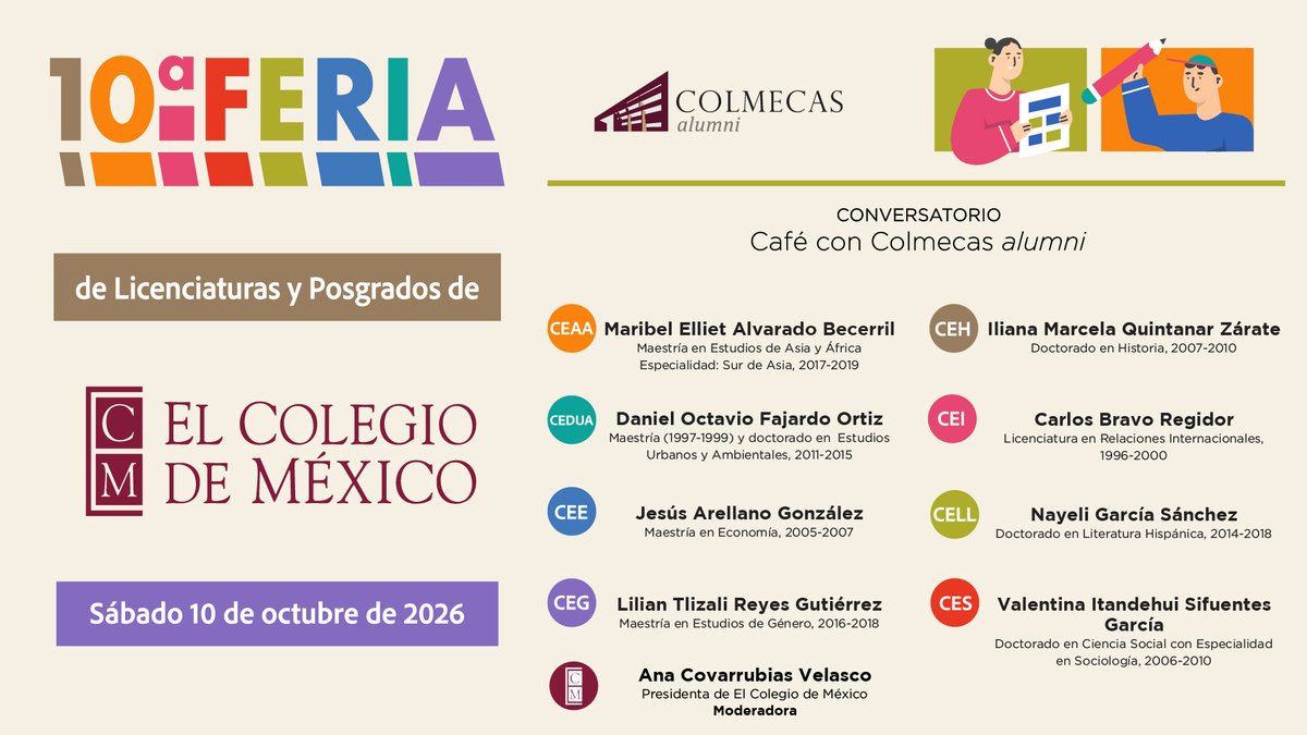 ColmecasA's tweet photo. #ApartaLaFecha 

Te invitamos al #conversatorio "Café con #ColmecasAlumni", donde escucharás #experiencias y #recomendaciones de ingreso por #colmecasalumni.

📅Sábado 10 de octubre |🕔9h00| 📌Sala Alfonso Reyes, #COLMEX https://t.co/lAL22O86ni