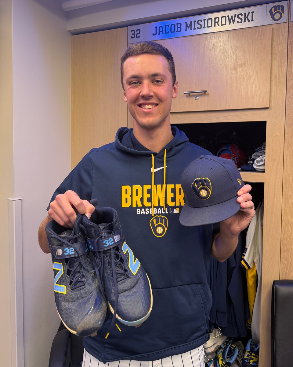 baseballhall's tweet photo. Jacob Misiorowski held opposing hitters to a .157 average – the lowest in a full season on record – while helping the @Brewers win a franchise-best 103 games.

Miz’s cap and spikes from his final regular season start are headed to Cooperstown. https://t.co/dVuN8jquwJ