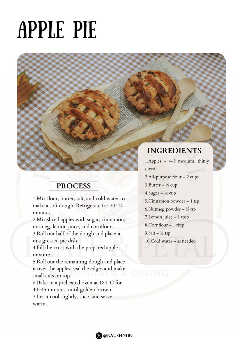 Raushnib9's tweet photo. #ApplePie #HomemadeApplePie #DessertRecipes #Baking #AppleDessert #PlateAndPetal 🍎🥧 https://t.co/0FVLo7hxh4