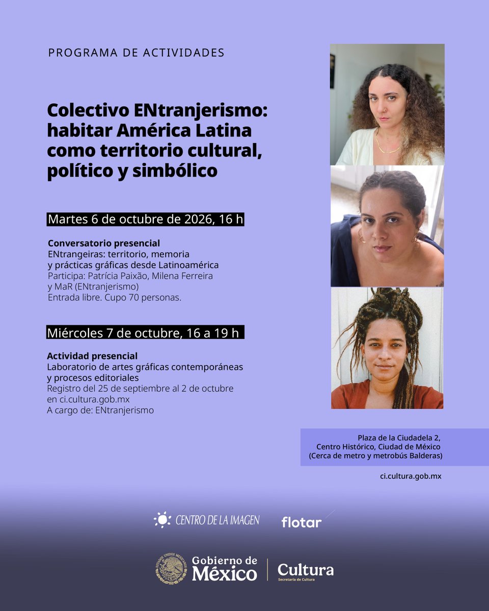 cimagen's tweet photo. 📸🍃Durante dos días, el colectivo Entrangeirismo —integrado por Patrícia Paixão, Milena Ferreira y MaR— compartirá procesos, saberes y formas de crear imágenes y memorias desde el Sur.
👉Regístrate aquí: https://t.co/puIaR32vOk https://t.co/EyXtryfnUM