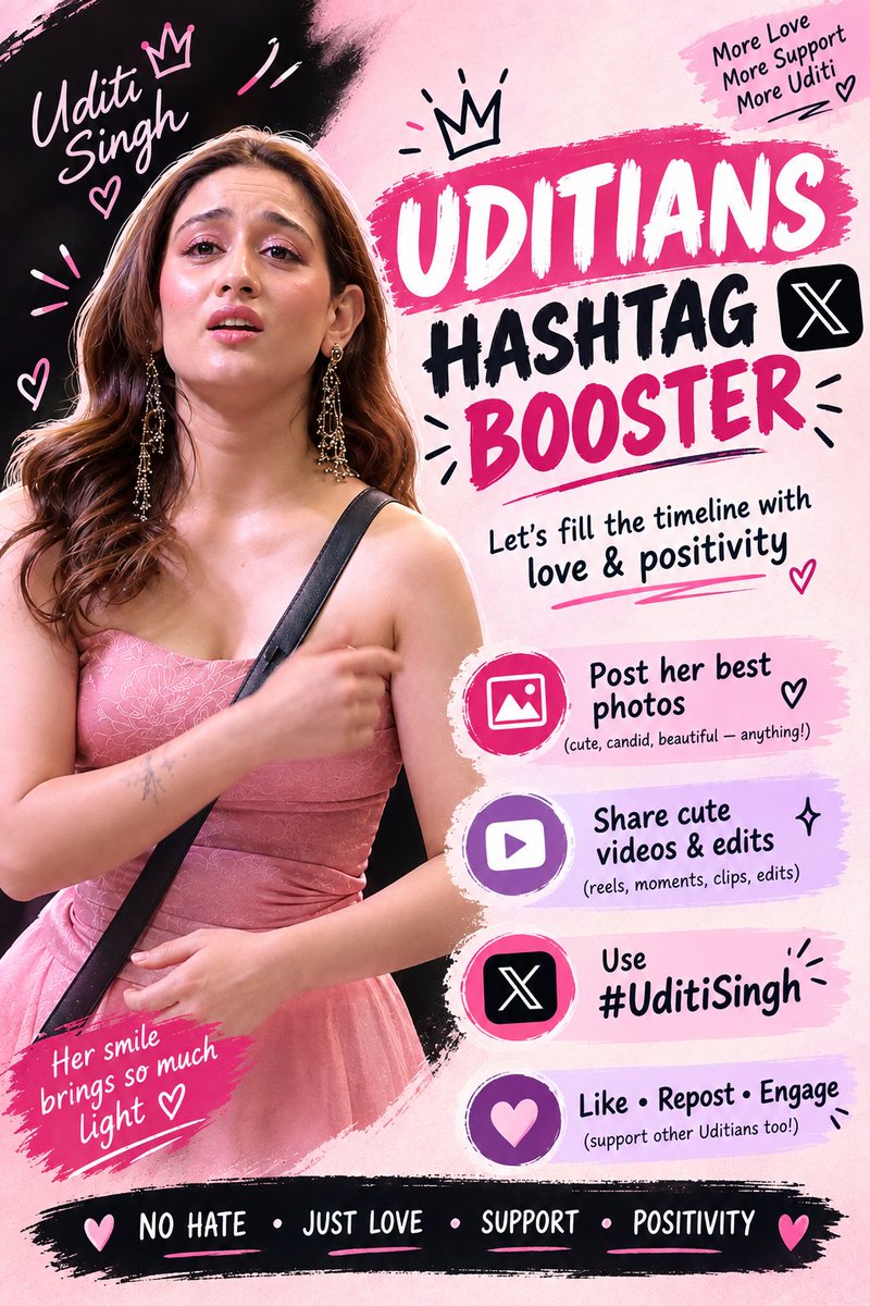 uditi_ufc_'s tweet photo. 🚨 HASHTAG BOOSTER 🚨

Let’s fill the timeline with positivity and love for Uditi! 🫶🏻✨

All you have to do:
📸 Post your favourite/good photos of Uditi
🎥 Share cute edits, moments or videos
📝 Add the hashtag #UditiSingh in every post
💖 Keep the posts positive, creative & engaging
🔁 Like, repost and support other Uditians too!

Let’s make the timeline beautiful with Uditi’s best moments. ✨

🔥 LET’S GO, UDITIANS! 🔥