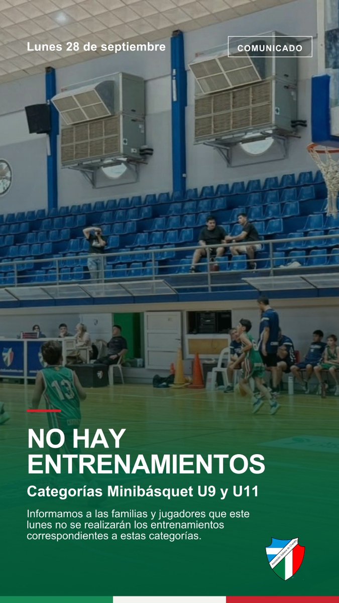 AsocItalianaCh's tweet photo. Lunes 28 de septiembre no hay entrenamientos en categorías u9 y u11 de Básquet https://t.co/pVdmjHoQun