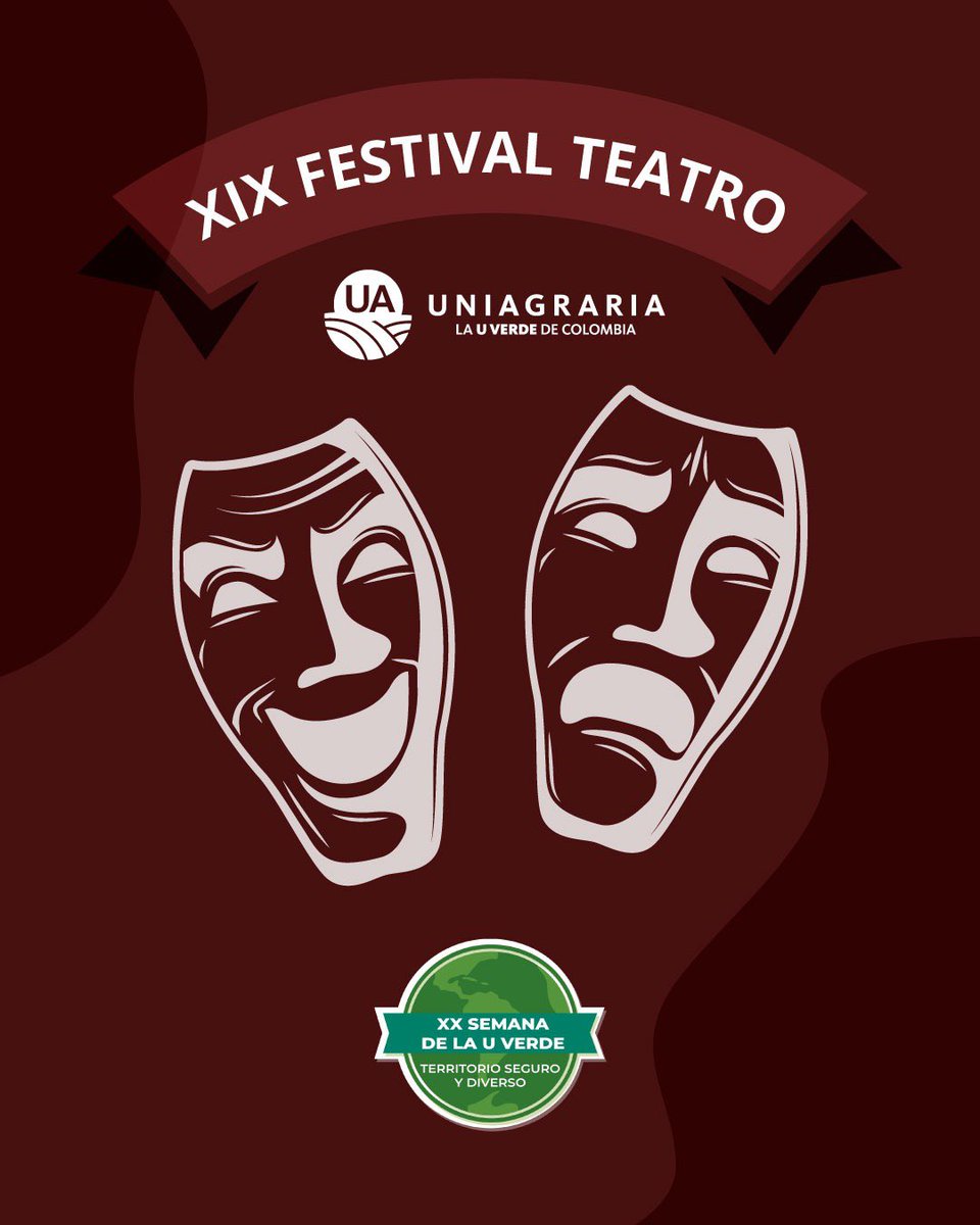 UNIAGRARIA's tweet photo. 🎭💚 ¡El teatro llega a la XX Semana de la U Verde!

Conoce la programación de teatro y prepárate para disfrutar del talento, la creatividad y las historias que cobrarán vida en los escenarios de UNIAGRARIA. ✨

¡La U Verde también se vive a través del arte y la cultura! 🌿 https://t.co/qwsDR2jgqN
