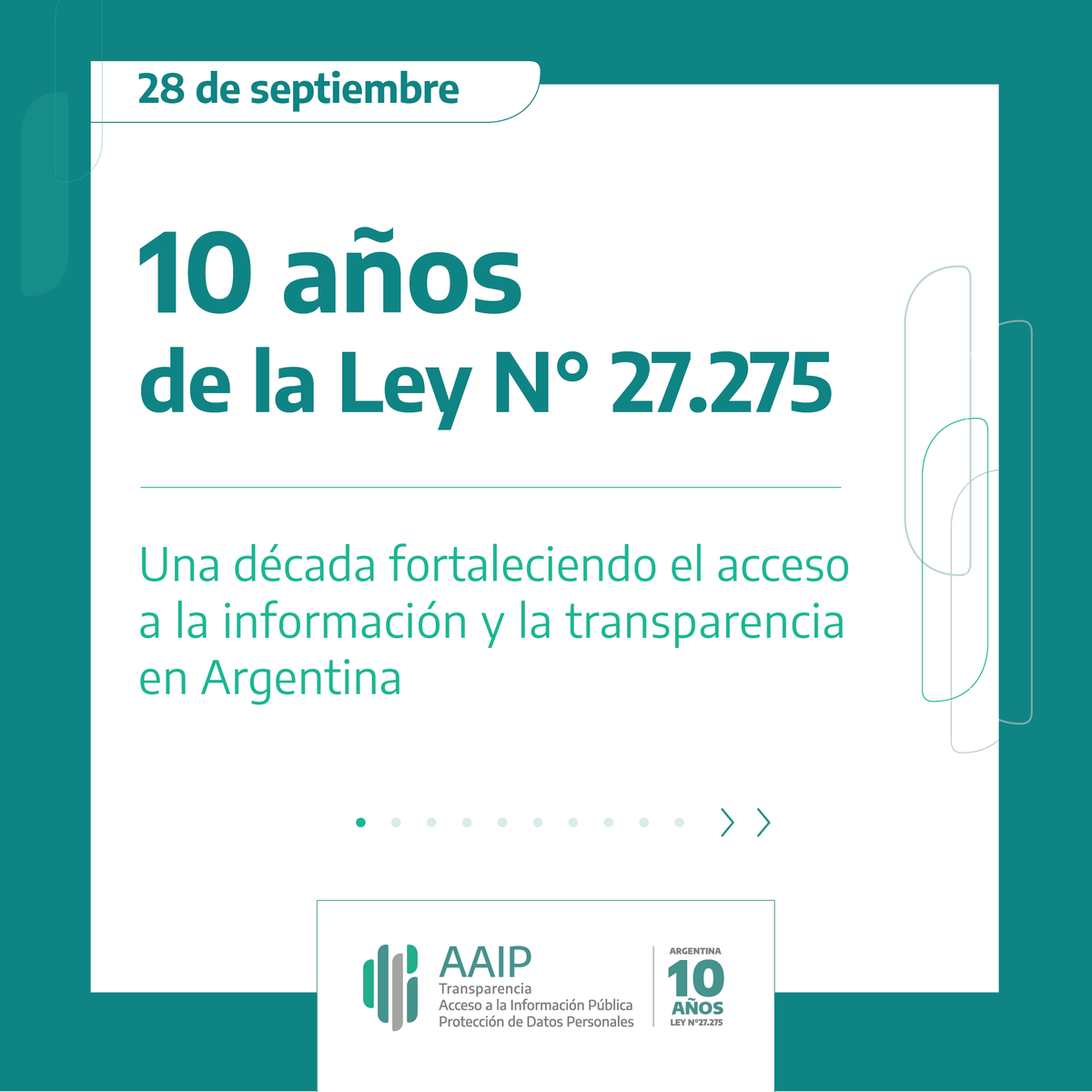 AAIPargentina's tweet photo. 28 de septiembre | Celebramos el Día Internacional del #AccesoALaInformación y la #Transparencia y los 10 años de la Ley 27.275. https://t.co/wwzNJfDbWe