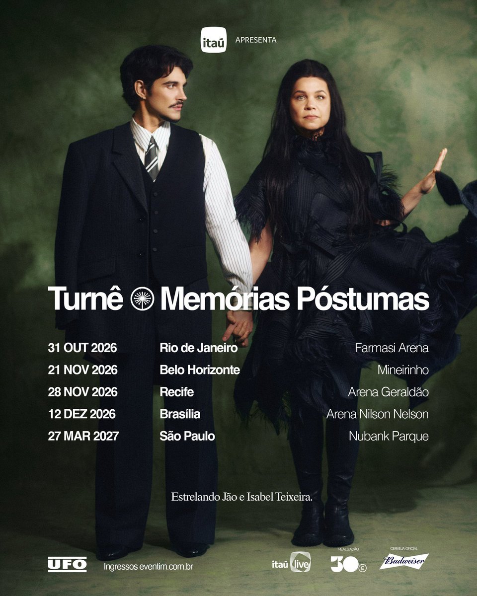 jaonaintegra's tweet photo. TURNÊ MEMÓRIAS PÓSTUMAS 💚

Confira os setores e valores dos ingressos para os shows: https://t.co/MvTLWyWBUr