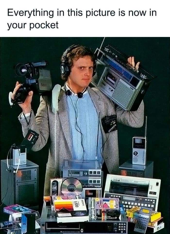 realbobandbrad's tweet photo. Remember when you needed a camera, map, calculator, flashlight, calendar, music player, AND a phone? 😂

Now it all fits in your pocket… along with unlimited access to Bob &amp; Brad videos to help keep you moving and feeling your best! 📱💙

#BobAndBrad #GettingOlder #Technology https://t.co/9UWpdLUouF
