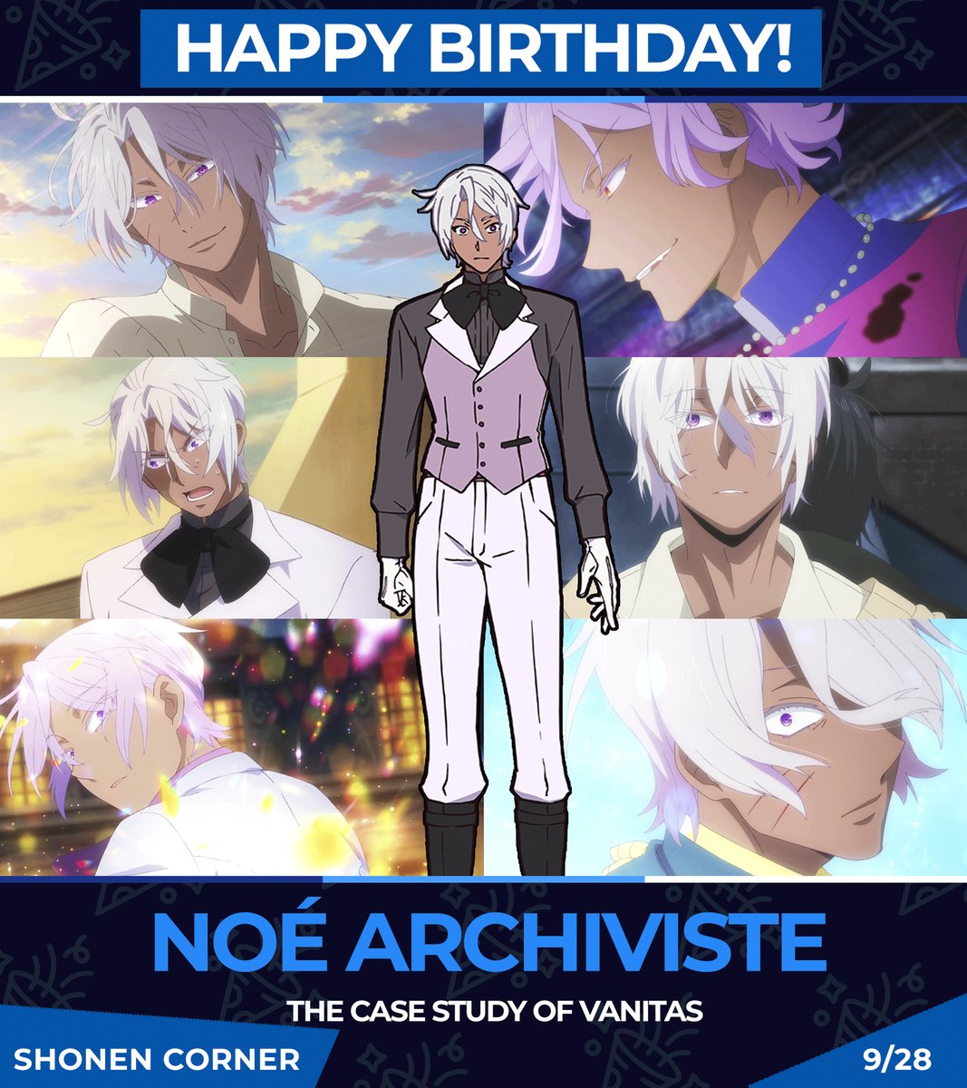 shounencorner's tweet photo. HAPPY BIRTHDAY to the kindhearted, loyal, protective and easily impressed Noé Archiviste! 💜🤍🥳

Anime: The Case Study of Vanitas / Vanitas no Carte https://t.co/kvTZK5JKoP