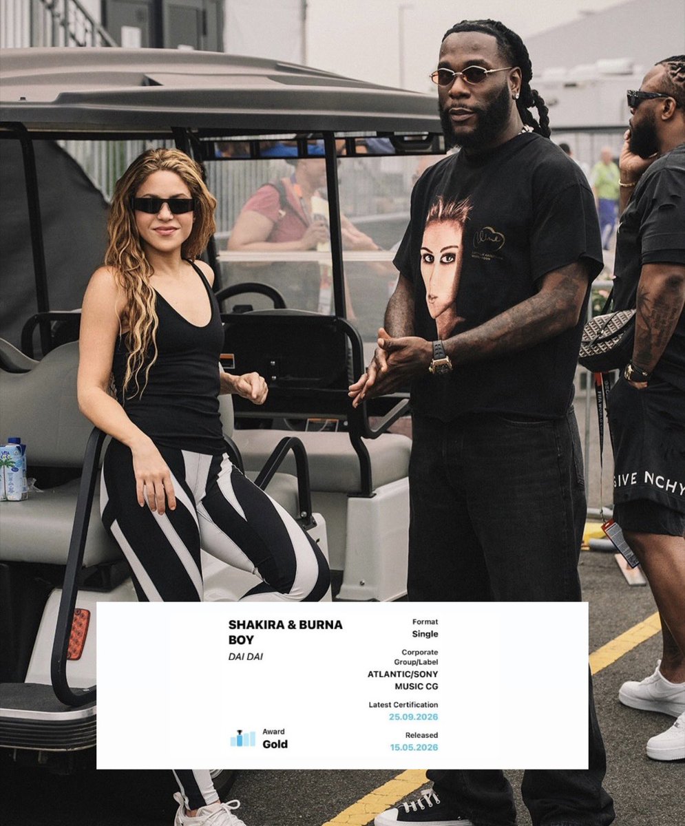 1BENNY7G's tweet photo. SHAKIRA AND BURNA BOY’S “DAI DAI” [OFFICIAL 2026 FIFA WORLD CUP SONG] IS NOW CERTIFIED GOLD IN THE UK! 🇬🇧 https://t.co/4sJAK7bbUG
