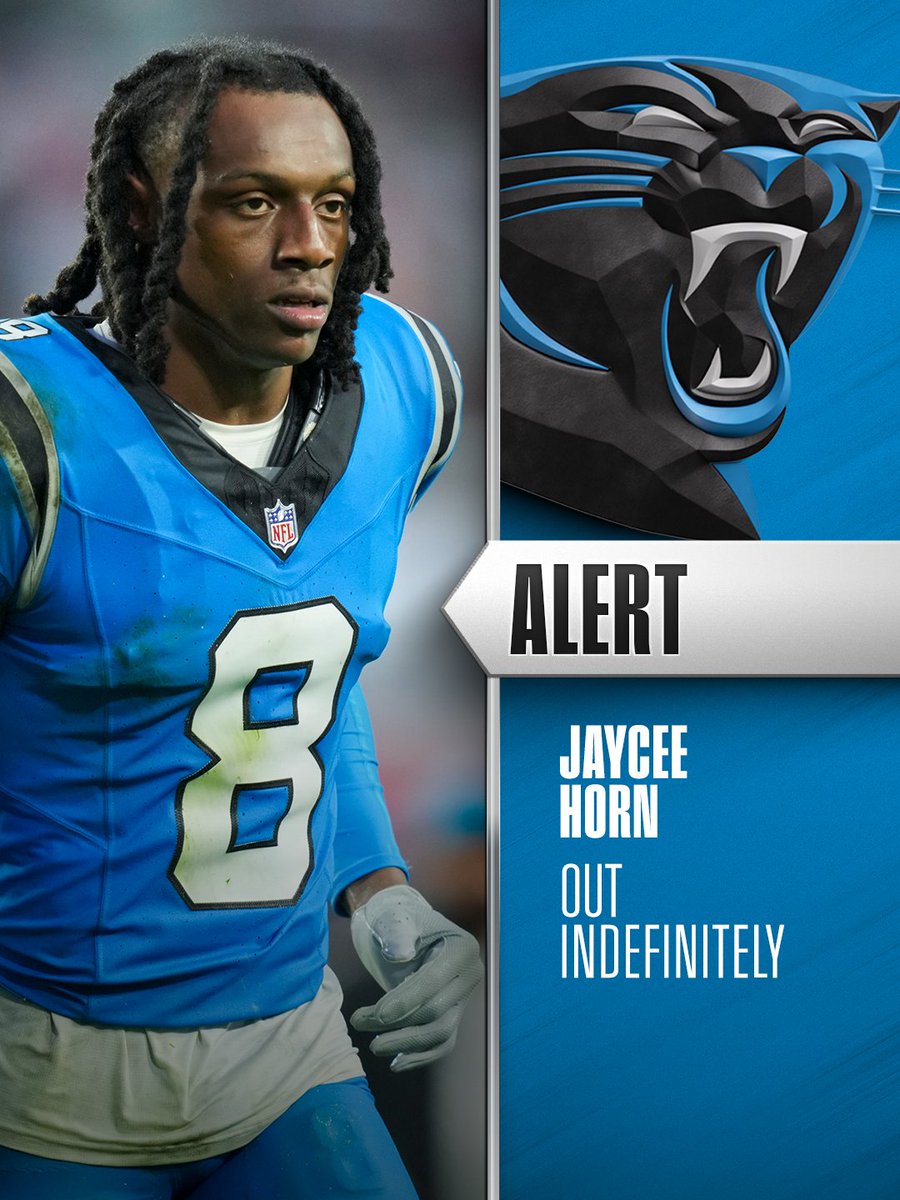 Panthers CB Jaycee Horn out indefinitely with torn quad. (via @​rapsheet) 
 [📷](https://pbs.twimg.com/media/HTUUXIjXUAAimY7.jpg) https://pbs.twimg.com/media/HT