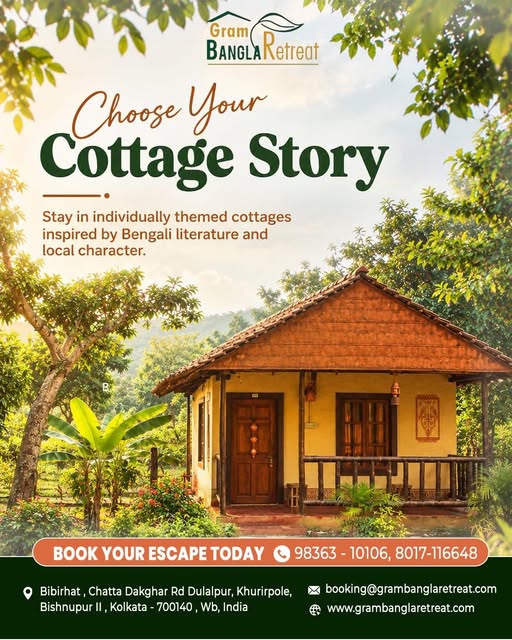 RetreatGram's tweet photo. Not just a cottage stay—choose your own Bengal story.
Find your favourite cottage, slow down, reconnect with nature, and experience the timeless charm of rural Bengal at Gram Bangla Retreat.
 98363-10106 | 8017-116648
 https://t.co/e6FVbxHCul
 booking@grambanglaretreat.com
#GramBanglaRetreat #WeekendGetaway #DayOuting #Staycation #KolkataGetaway #NatureRetreat #WeekendEscape #BengalTourism