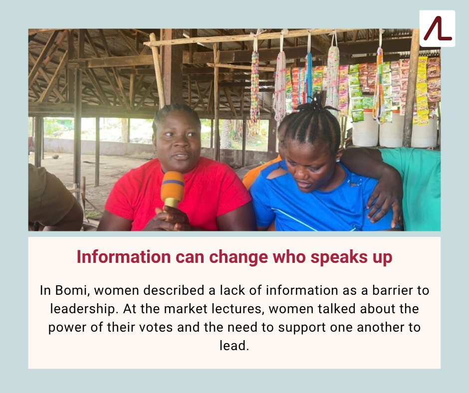 AccountLab's tweet photo. Who says civic learning belongs in a meeting room? 🏢 

In western Liberia, @accountlablb and local women-led partners took conversations about participation and leadership to the markets where women gather.

In Bomi, women described how a lack of information had made it harder to get involved in leadership. The market lectures created space to ask questions, talk about the power of their votes, and consider how they could support one another to lead.

This International Day for Universal Access to Information, their story asks us to think beyond whether information is available: who is it reaching, and where are the conversations happening?

🔗 Read the full story by Parnneh T. Mallobe: https://t.co/jNU6ZKvuud