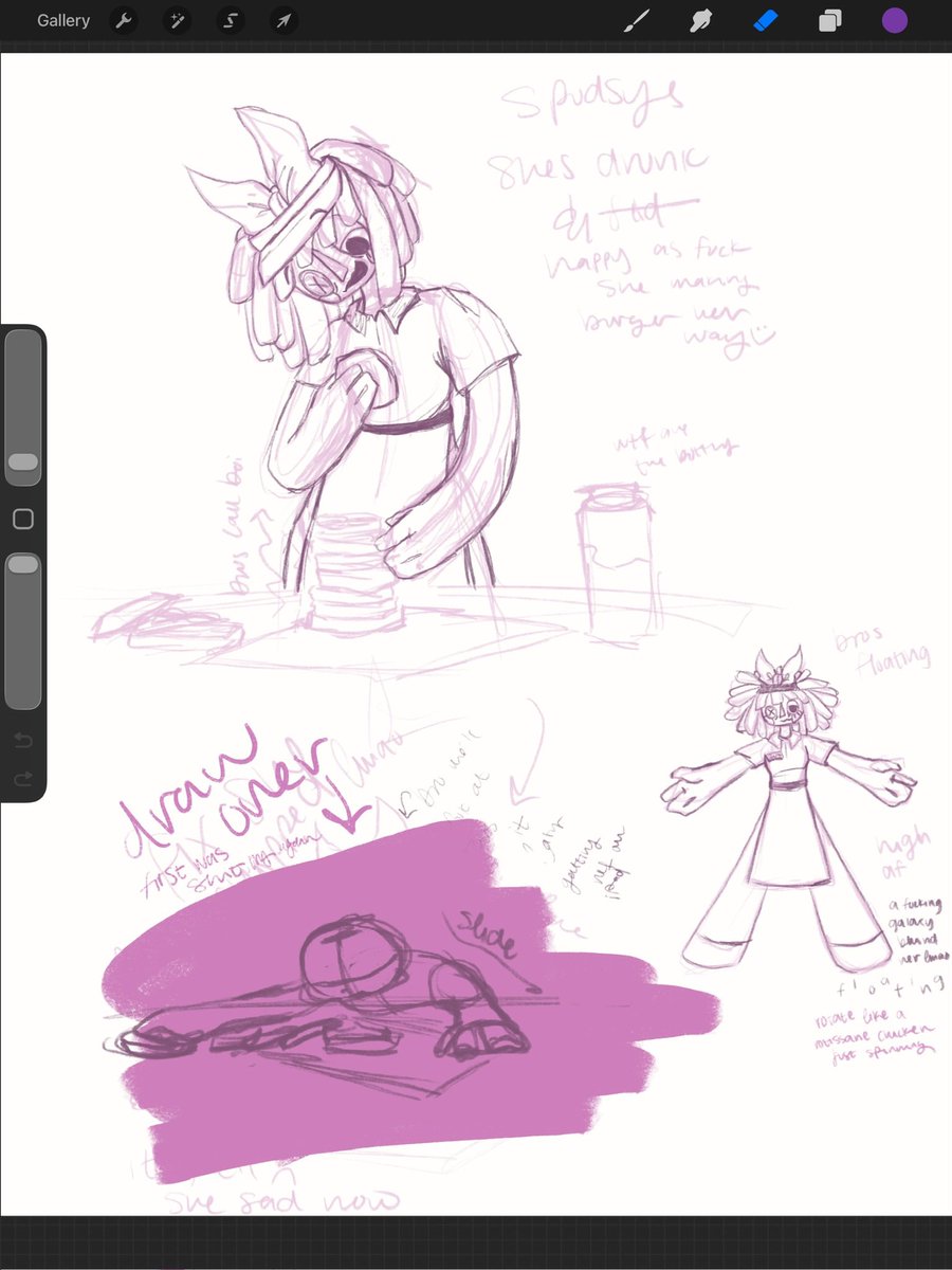 blueumbreonart's tweet photo. feeding oomfs in this drought i guess, heres a sketch page (featuring my chaotic notes everywhere as reminders to myself for vibes when i come back) i don’t think i’ll ever finish (unless y’all are really nice to me and then maybe i will) https://t.co/lcuBMvTNPd