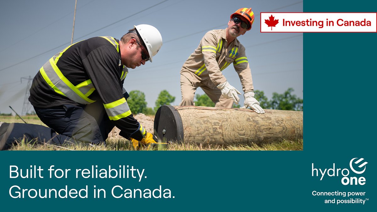 HydroOne's tweet photo. Investing in Canadian suppliers matters. Our long standing partnership with Ontario based @sae_inc supports safety, reliability, and a strong supply chain for communities across Ontario.

Their Canadian developed grounding solutions installed at the base of our poles, support safety and reliability across the grid.