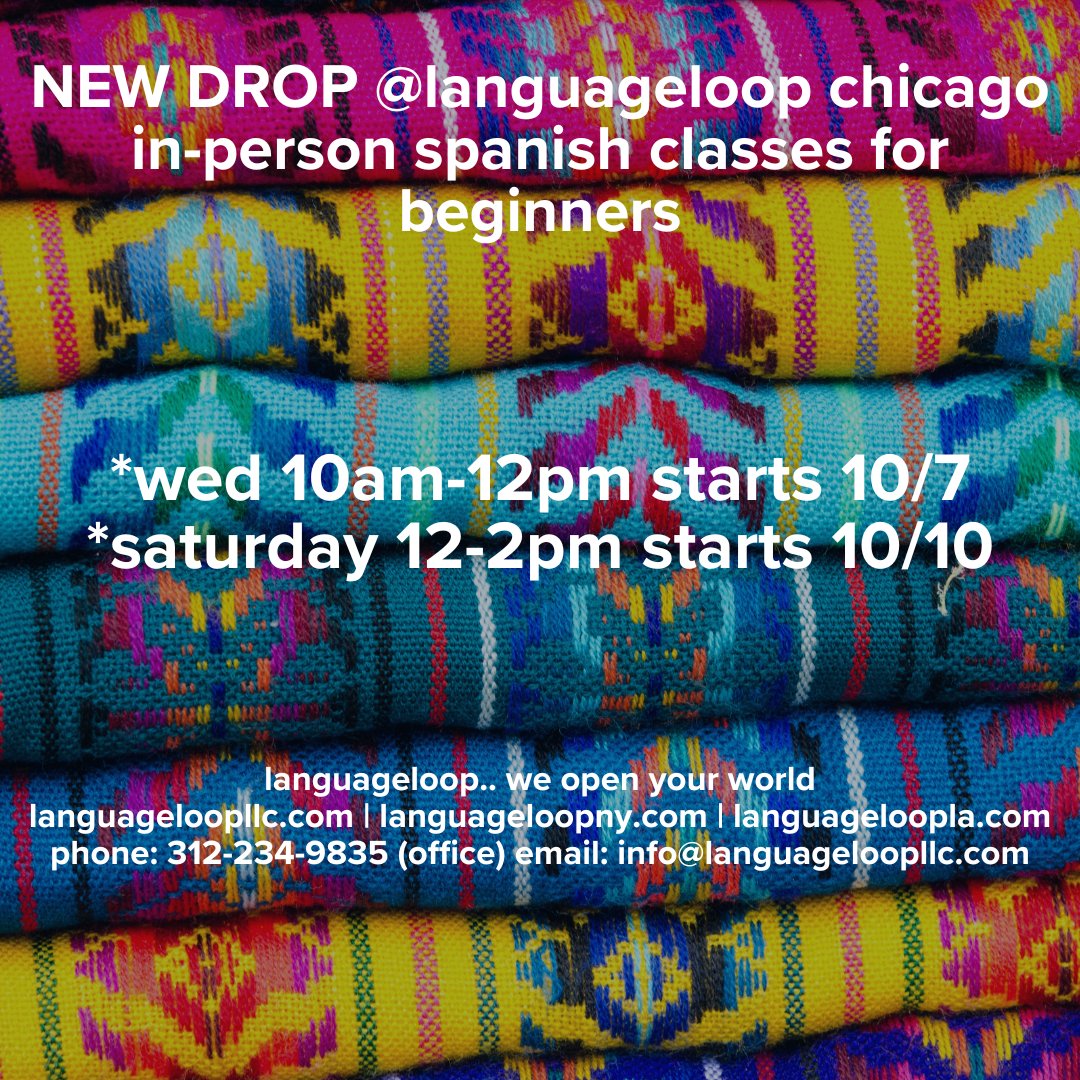 LanguageLoop's tweet photo. we have 2 new beginner spanish groups available right now! to register, call 312-234-9835

location: 117 n jefferson st 60661 #westloop #chicago

contact us if you have any questions about our courses this fall 2026

https://t.co/DKfHI685Wn | https://t.co/o3K9VGkGUy

#spanishcourses #spanishlessons #tutoring #LanguageLearning #languagetraining #spanishlanguage #spanishprograms #onlinespanish #southamerica #spain #centralamerica #languageschool #nyc #seattle #losangeles #miami #newyork #worldwide #languagelessons #languageclasses #spanishschool #learnspanish #fallclasses #spanishforadults #onlinecourses #onlineclasses #chicagoil