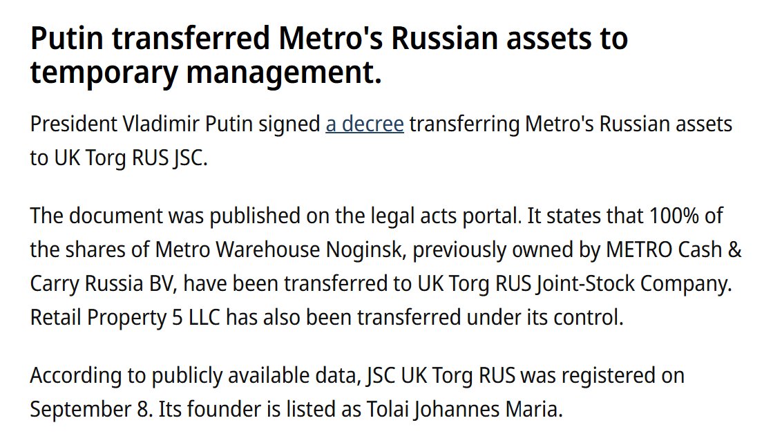 StratcomCentre's tweet photo. Another large western company is stolen by the Putin regime, despite showing loyalty by staying after the war began.

Investing in Russia always ends the same. 

Just ask @Billbrowder https://t.co/RlvAmvDRel