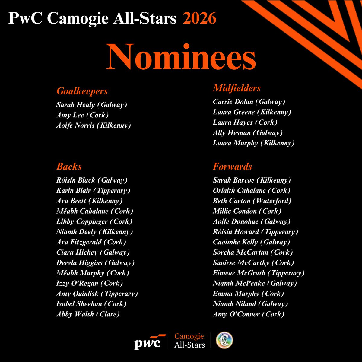 OfficialCamogie's tweet photo. ⭐️Revealed!⭐️

The 2026 PwC Camogie All-Stars nominations are out! https://t.co/JtBacjo2GS