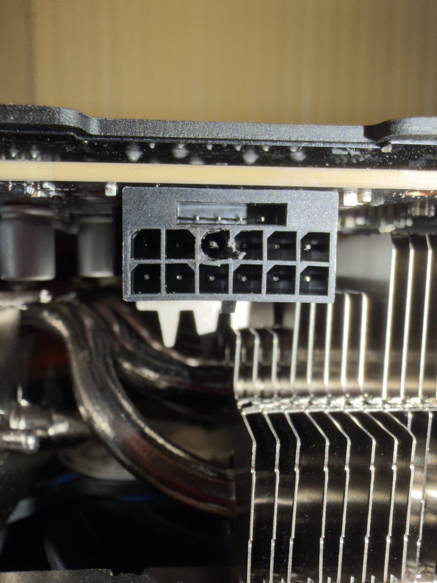 RandomGourd's tweet photo. The PNY RTX 5090 is NOT a safe product. I had a computer custom built by Digital Storm, and after it arrived I checked all the connections were in correct after shipping, and this happened. Of course PNY denied all responsibility pointing to “conditions” that they fail to list. https://t.co/z4gDmVU3PO