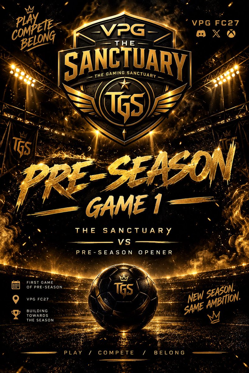 TGS_Evolve's tweet photo. 🏆 PRE-SEASON | GAME 1 🏆
The wait is over🔥
The Sanctuary are ready to step onto the pitch for the first game of pre-season. ⚽️🖤💛
New season. New chapter. Same ambition.
👑 PLAY. COMPETE. BELONG.
🏟️ VPG FC 27
Let’s set the tone🔥
 #VPGFC27 #TheSanctuary #PreSeason #FC27 https://t.co/PCahMn2ksL