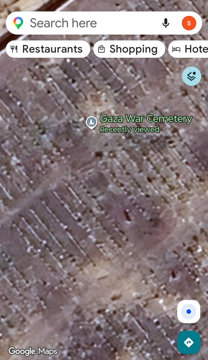 mrsDugskullery's tweet photo. I took a look on Google Earth's updated images of Gaza.

I knew the IDF had bulldozed the Commonwealth War Graves, scattering the remains of WW1 and WW2 soldiers.

It looks much worse than I thought. https://t.co/95F0w3675S