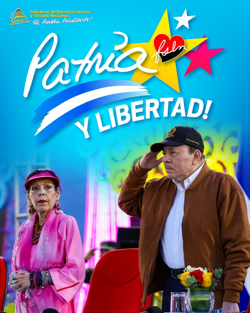 AdelanteSiempr_'s tweet photo. ¡Celebrando con orgullo el amor a nuestra nicaragua! 
Copresidente Daniel Ortega y Copresidenta Rosario Murillo rindiendo homenaje en el mes de nuestra patria, bajo el lema "¡Patria y Libertad!" Un momento lleno de patriotismo, identidad y compromiso con nuestra historia y futuro https://t.co/XAON5DgYSG