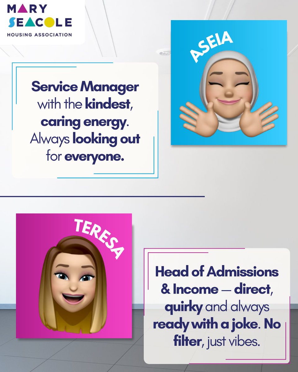 MarySeacoleHA's tweet photo. 👀 Which Mary Seacole staff member are you?

💡 Big ideas
🎨 Creative energy
💗 Caring vibes
🐈‍⬛ Quiet productivity
👗 Fashion &amp; good vibes
😂 Quirky humour

Which one sounds most like you? 👇

#MarySeacoleHousing #MSHA https://t.co/vijZ5FCeD8