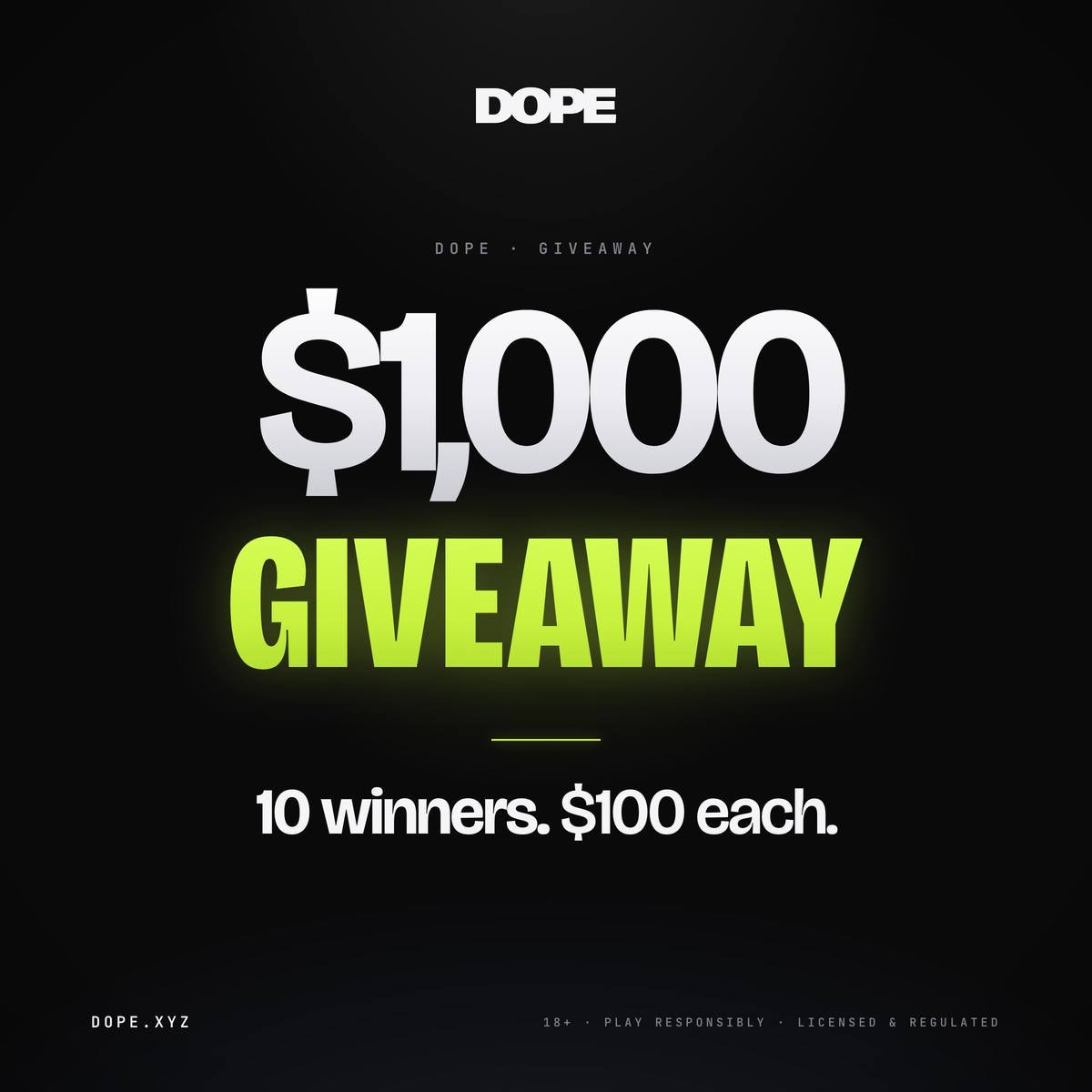 dopexyz's tweet photo. We’re giving away $1,000 💰 

10 winners, $100 each. 

- Follow @dopexyz

- Drop your https://t.co/hbyW7XPUQl username 👇

Winners will be announced in 72h. https://t.co/0YItMipegM