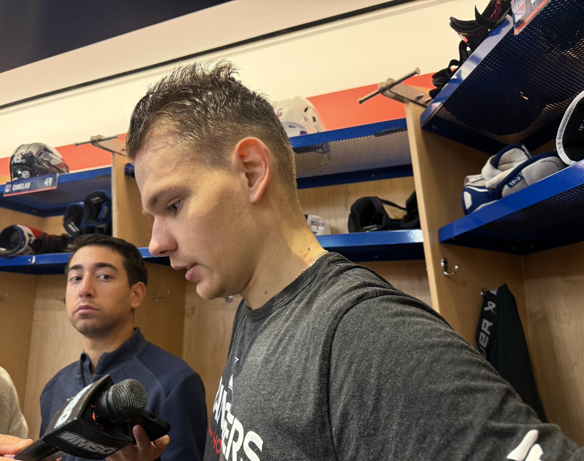MollieeWalkerr's tweet photo. Alberts Šmits very unfazed after making #NYR, says “that’s why I came here” when asked if he expected to make the team. 

“I don't really care if you're 18 or 30 or 60, job's gonna stay the same. So yeah, I'm just trying to focus on the instructions that the coaches are giving us and trying to execute as best as I can.”