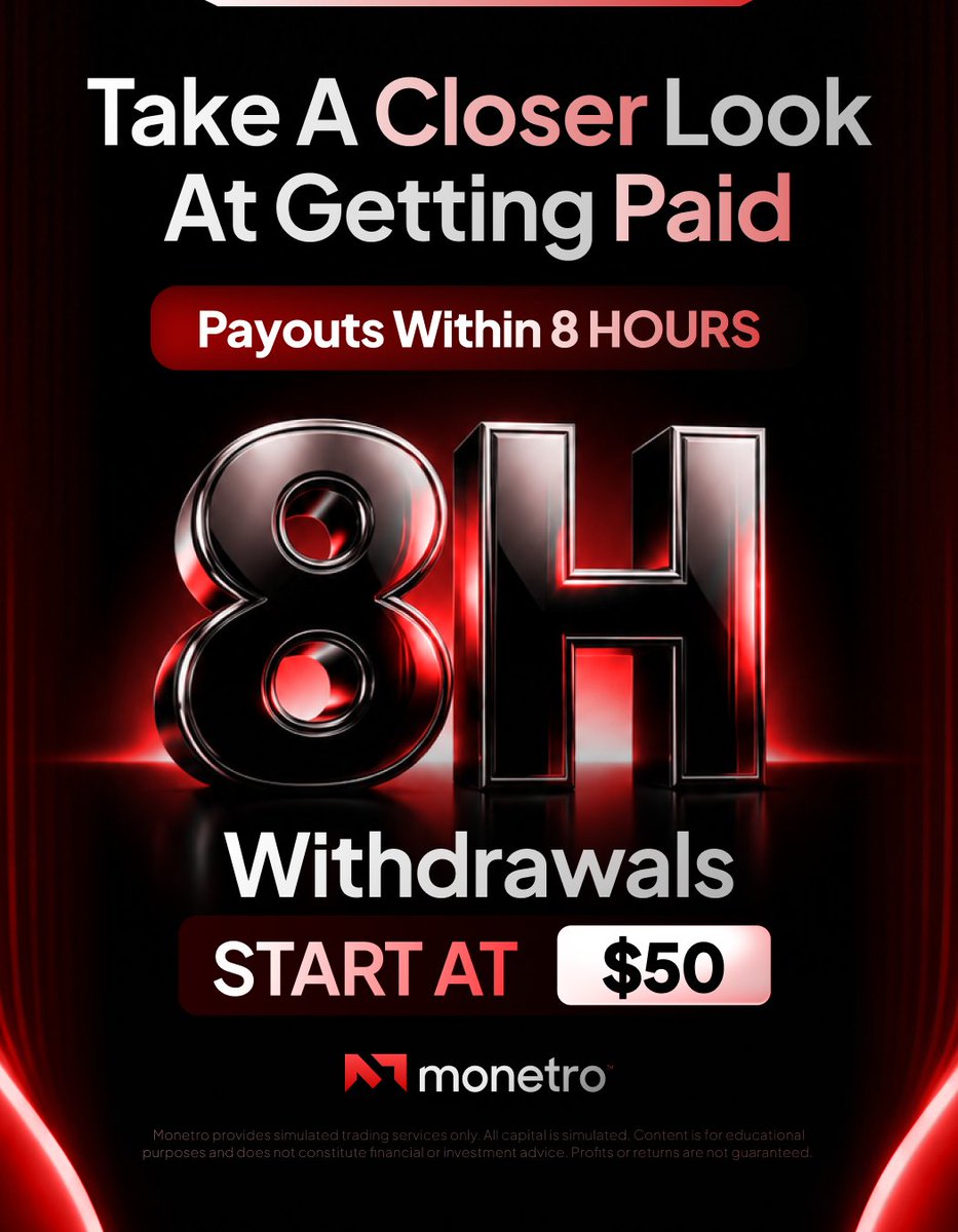monetro's tweet photo. Fast payouts. Low starting withdrawals🔥  

Monetro offers eligible payouts processed within 8 hours, with withdrawals starting from just $50.

Less waiting. More flexibility. More to consider for your next account.

Take a closer look at https://t.co/90ghRC3lmH https://t.co/6P6UVl8cOJ